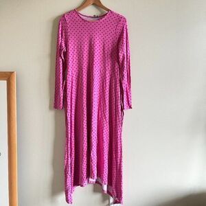 ASOS POLKA DOTS LONG SLEEVE BELTED DRESS‎ PINK MIDI WOMENS SIZE 12